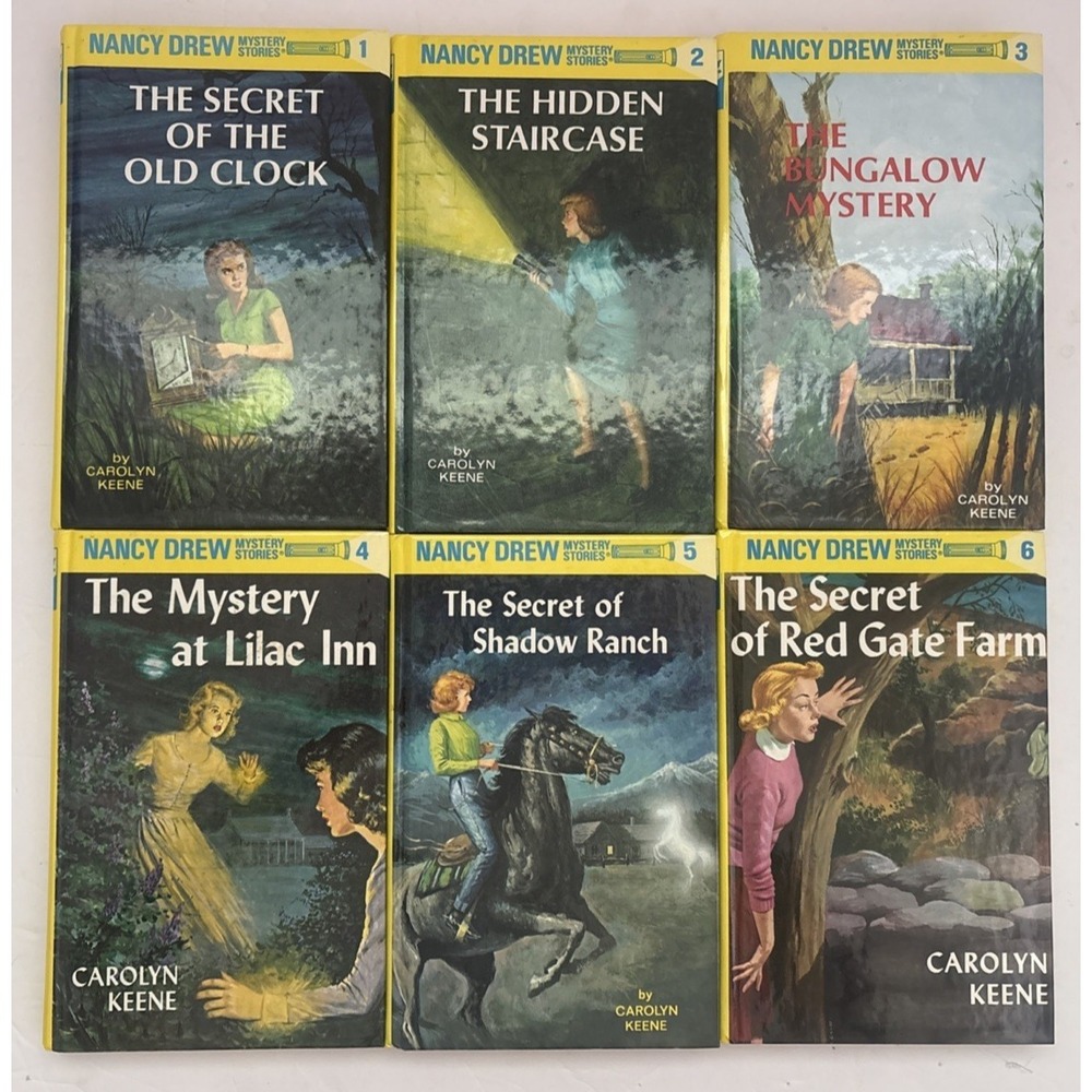 Nancy Drew Book Set Lot of 6 Glossy Yellow Hardcover Mysteries Vintage 1-6